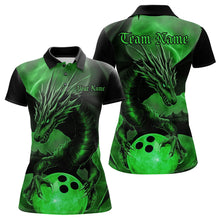 Load image into Gallery viewer, Black And Green Custom Dragon Bowling Polo Shirts For Women, Dragon Bowling League Shirt IPHW8644