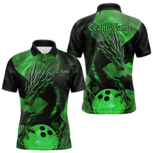 Load image into Gallery viewer, Black And Green Custom Dragon Bowling Polo Shirts For Men, Dragon Bowling League Shirt IPHW8644