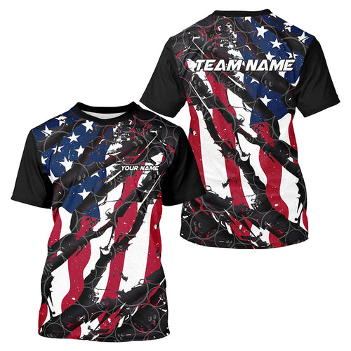 American Flag Custom US Bowling Team T-Shirts For Men, Patriotic Bowling Team Jerseys IPHW6485