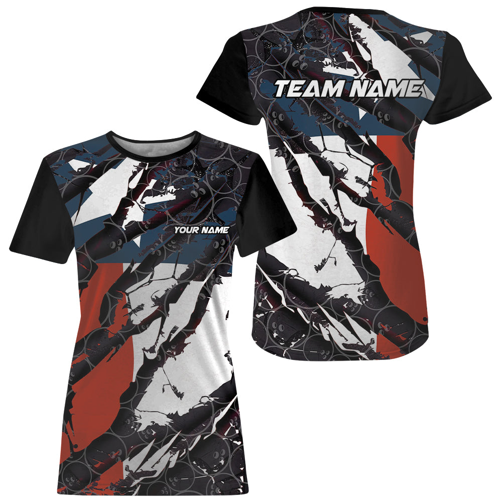 Texas Flag Custom Bowling Team T-Shirts For Women, Patriotic Bowling Team Jerseys IPHW6486