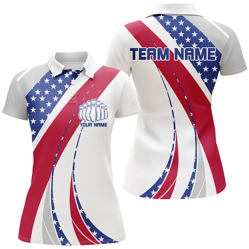 Custom Patriotic Bowling Shirts For Women, Red White And Blue Bowling Polo Shirts IPHW6836