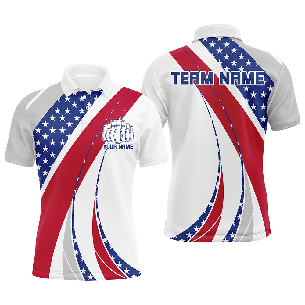 Custom Patriotic Bowling Shirts For Men, Red White And Blue Bowling Polo Shirts For Men IPHW6836