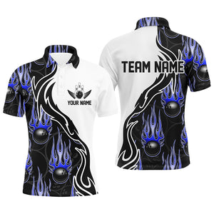 Custom Bowling Shirts For Men And Women, Personalized Flame Bowling Team Jerseys | Blue IPHW5003