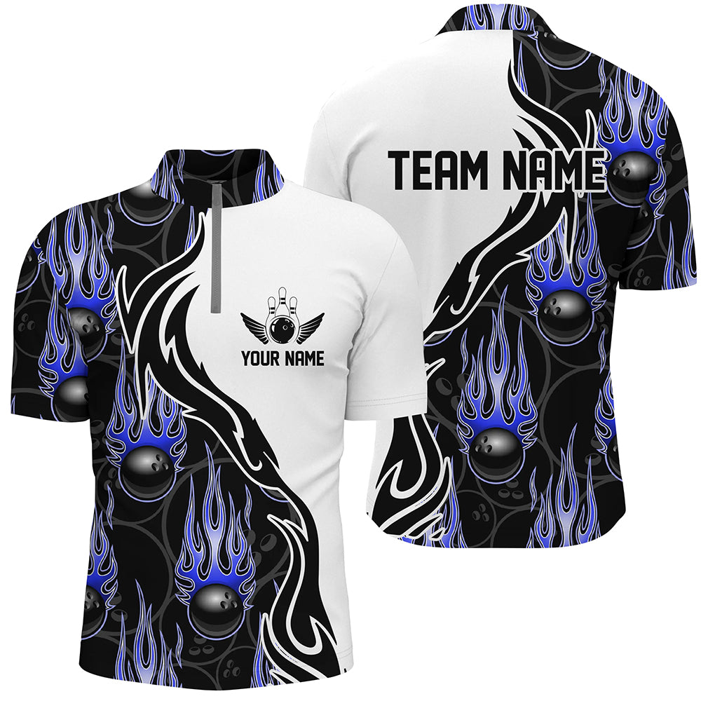 Custom Bowling Shirts For Men And Women, Personalized Flame Bowling Team Jerseys | Blue IPHW5003