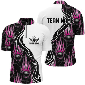 Custom Bowling Shirts For Men And Women, Personalized Flame Bowling Team Jerseys | Pink IPHW5005