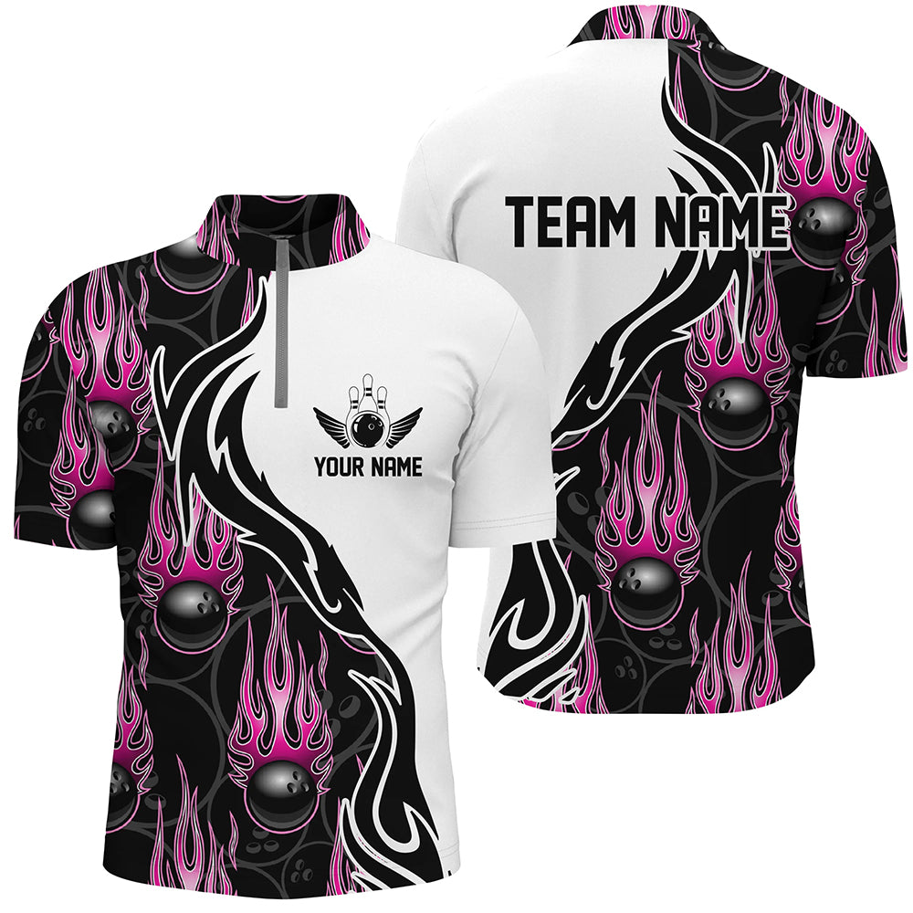 Custom Bowling Shirts For Men And Women, Personalized Flame Bowling Team Jerseys | Pink IPHW5005