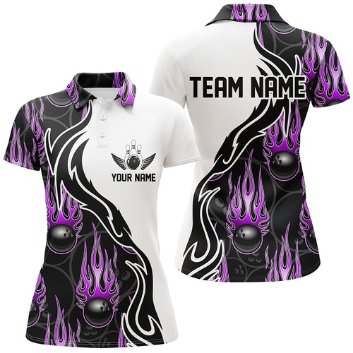 Custom Bowling Shirts For Women, Personalized Flame Bowling Team Jerseys | Purple IPHW5006