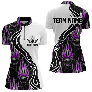 Custom Bowling Shirts For Women, Personalized Flame Bowling Team Jerseys | Purple IPHW5006