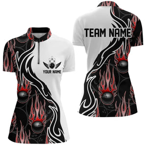 Custom Bowling Shirts For Women, Personalized Flame Bowling Team Jerseys | Red IPHW5007