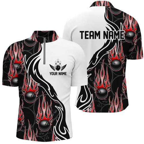 Custom Bowling Shirts For Men And Women, Personalized Flame Bowling Team Jerseys | Red IPHW5007