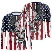 Load image into Gallery viewer, American Flag Custom Skull Long Sleeve Fishing Shirts, Patriotic Personalized Fishing Jersey IPHW6995