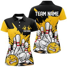 Load image into Gallery viewer, Black And Yellow Custom Funny Ladies Bowling Shirts, Angry Bowling Ball Team Uniform IPHW7532