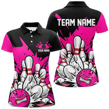 Load image into Gallery viewer, Black And Pink Custom Funny Ladies Bowling Shirts, Angry Bowling Ball Bowling Team Uniform IPHW7533