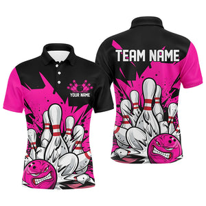 Black And Pink Custom Funny Bowling Shirts For Men, Angry Bowling Ball Bowling Team Uniform IPHW7533