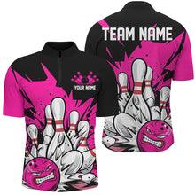 Load image into Gallery viewer, Black And Pink Custom Funny Bowling Shirts For Men, Angry Bowling Ball Bowling Team Uniform IPHW7533