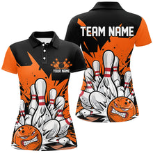 Load image into Gallery viewer, Black And Orange Custom Funny Ladies Bowling Shirts, Angry Bowling Ball Team Uniform IPHW7534