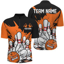 Load image into Gallery viewer, Black And Orange Custom Funny Bowling Shirts For Men, Angry Bowling Ball Bowling Team Uniform IPHW7534