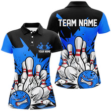 Load image into Gallery viewer, Black And Blue Custom Funny Ladies Bowling Shirts, Angry Bowling Ball Bowling Team Uniform IPHW7535