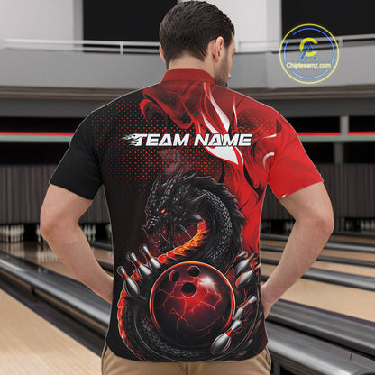 Custom Black And Red Dragon Bowling Jerseys, Dragon Bowling Team Men Quarter-Zip Shirt IPHW10267