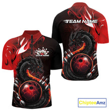 Load image into Gallery viewer, Custom Black And Red Dragon Bowling Jerseys, Dragon Bowling Team Men Quarter-Zip Shirt IPHW10267