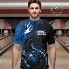Load image into Gallery viewer, Custom Black And Blue Dragon Bowling Jerseys, Dragon Bowling Team Men Quarter-Zip Shirt IPHW10268