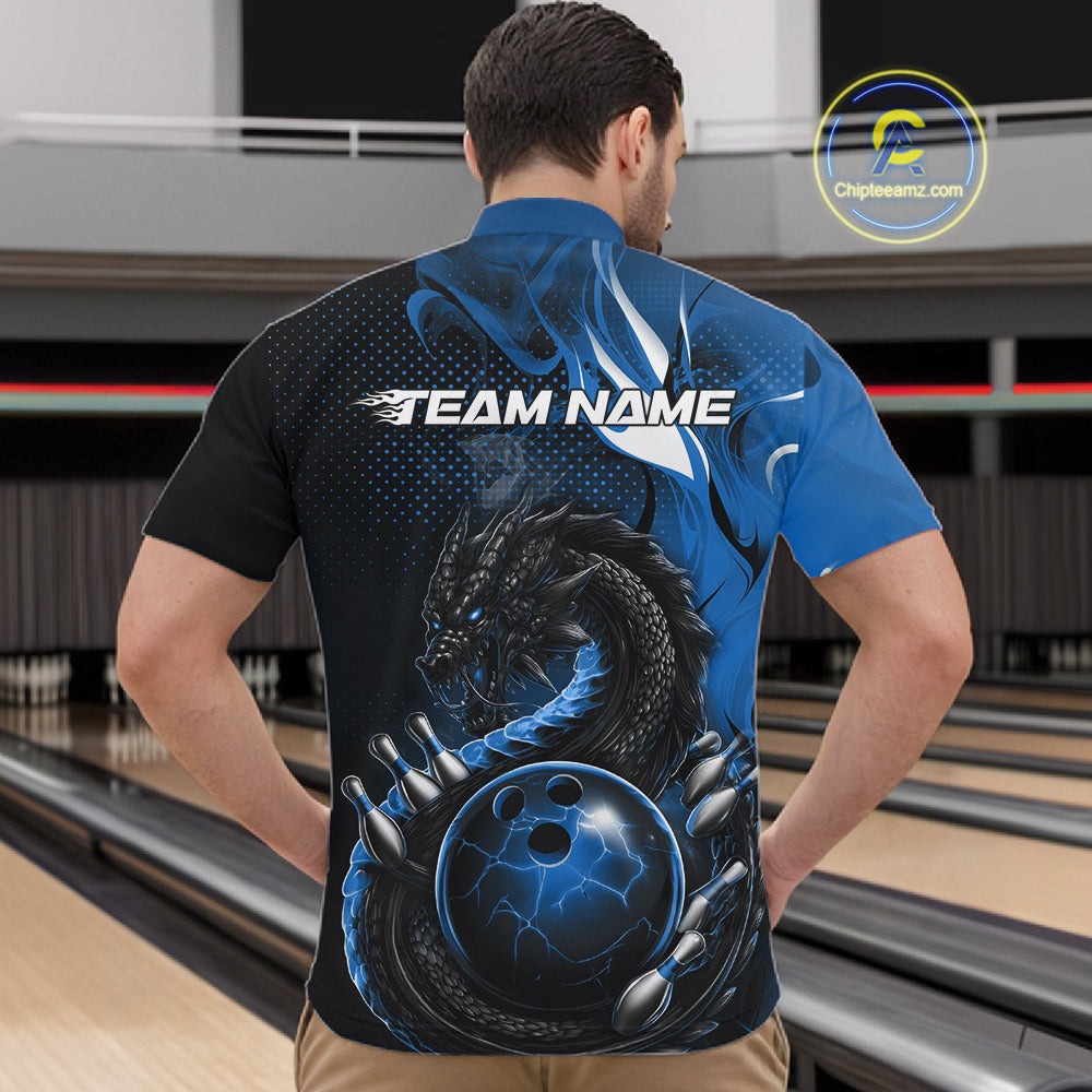 Custom Black And Blue Dragon Bowling Jerseys, Dragon Bowling Team Men Quarter-Zip Shirt IPHW10268