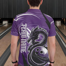 Load image into Gallery viewer, Custom Black And Purple Thunder Lightning Dragon Bowling Jerseys Bowling Polo Shirts For Men IPHW8659