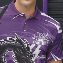 Load image into Gallery viewer, Custom Black And Purple Thunder Lightning Dragon Bowling Jerseys Bowling Polo Shirts For Men IPHW8659
