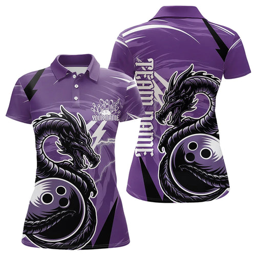 Custom Black And Purple Thunder Lightning Dragon Bowling Jerseys Bowling Womens Polo Shirts IPHW8659