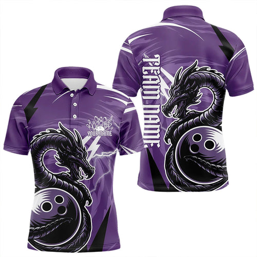 Custom Black And Purple Thunder Lightning Dragon Bowling Jerseys Bowling Polo Shirts For Men IPHW8659