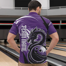 Load image into Gallery viewer, Custom Black And Purple Thunder Lightning Dragon Bowling Jerseys Bowling Quarter-Zip Shirts For Men IPHW8659