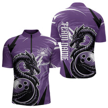 Load image into Gallery viewer, Custom Black And Purple Thunder Lightning Dragon Bowling Jerseys Bowling Quarter-Zip Shirts For Men IPHW8659