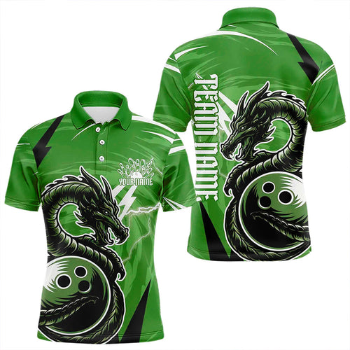 Custom Black And Green Thunder Lightning Dragon Bowling Jerseys Bowling Polo Shirts For Men IPHW8660