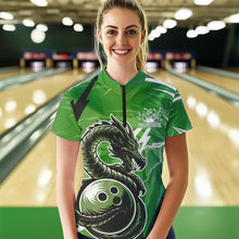 Load image into Gallery viewer, Custom Black And Green Thunder Lightning Dragon Bowling Jerseys Womens Quarter-Zip Shirts IPHW8660