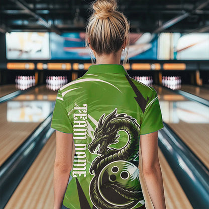 Custom Black And Green Thunder Lightning Dragon Bowling Jerseys Womens Quarter-Zip Shirts IPHW8660