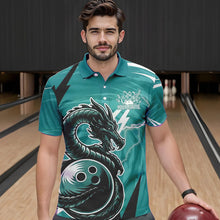 Load image into Gallery viewer, Custom Black And Blue Thunder Lightning Dragon Bowling Jerseys Bowling Polo Shirts For Men IPHW8661