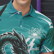 Load image into Gallery viewer, Custom Black And Blue Thunder Lightning Dragon Bowling Jerseys Bowling Polo Shirts For Men IPHW8661