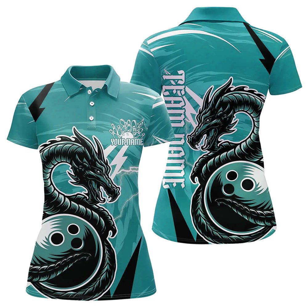 Custom Black And Blue Thunder Lightning Dragon Bowling Jerseys Bowling Womens Polo Shirts IPHW8661