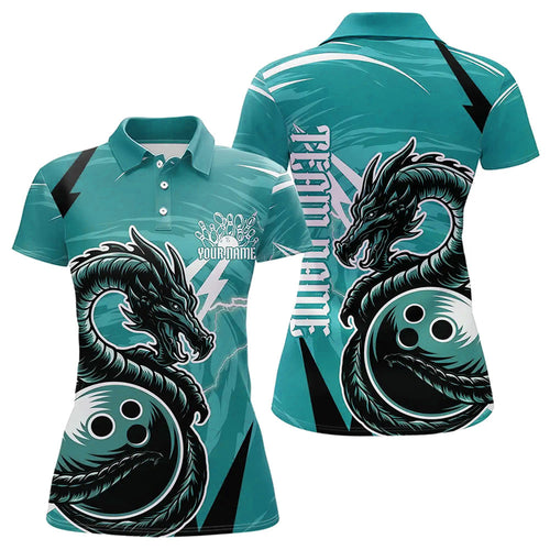 Custom Black And Blue Thunder Lightning Dragon Bowling Jerseys Bowling Womens Polo Shirts IPHW8661