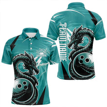 Load image into Gallery viewer, Custom Black And Blue Thunder Lightning Dragon Bowling Jerseys Bowling Polo Shirts For Men IPHW8661