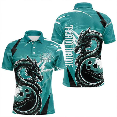 Custom Black And Blue Thunder Lightning Dragon Bowling Jerseys Bowling Polo Shirts For Men IPHW8661
