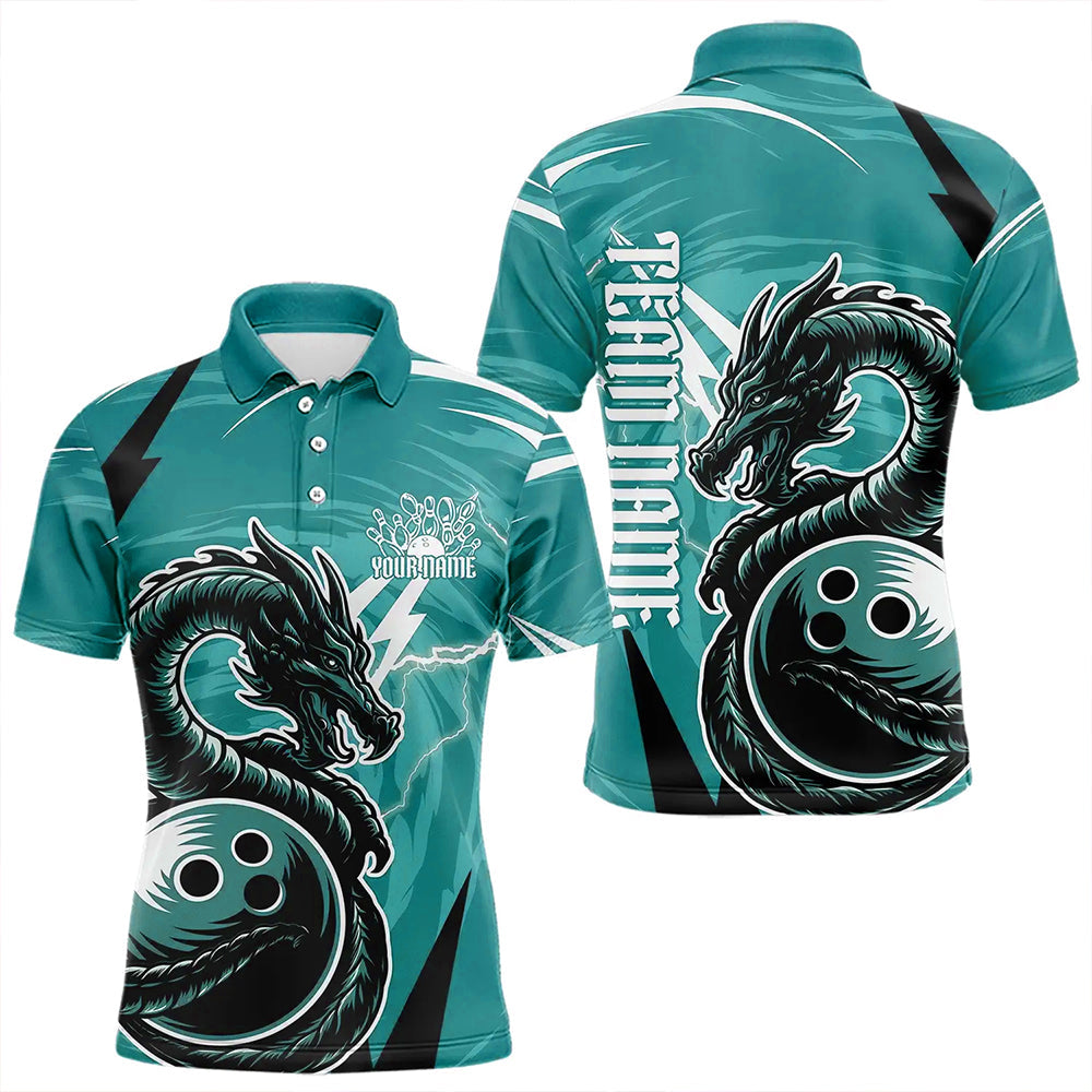 Custom Black And Blue Thunder Lightning Dragon Bowling Jerseys Bowling Polo Shirts For Men IPHW8661