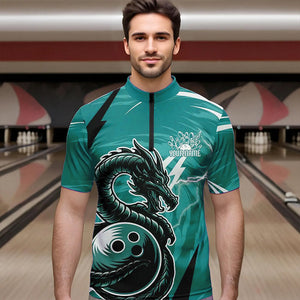 Custom Black And Blue Thunder Lightning Dragon Bowling Jerseys Bowling Quarter-Zip Shirts For Men IPHW8661