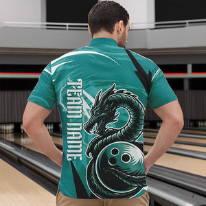 Custom Black And Blue Thunder Lightning Dragon Bowling Jerseys Bowling Quarter-Zip Shirts For Men IPHW8661