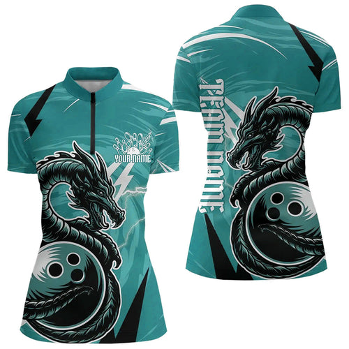 Custom Black And Blue Thunder Lightning Dragon Bowling Jerseys Womens Quarter-Zip Shirts IPHW8661