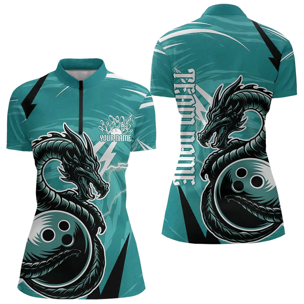Custom Black And Blue Thunder Lightning Dragon Bowling Jerseys Womens Quarter-Zip Shirts IPHW8661