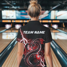 Load image into Gallery viewer, Custom Black And Red Thunder Lightning Dragon Bowling Womens Polo Shirts, Bowlers Outfits IPHW8662