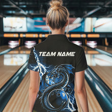 Load image into Gallery viewer, Custom Black And Blue Thunder Lightning Dragon Bowling Womens Polo Shirts, Bowlers Outfits IPHW8663