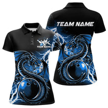Load image into Gallery viewer, Custom Black And Blue Thunder Lightning Dragon Bowling Womens Polo Shirts, Bowlers Outfits IPHW8663