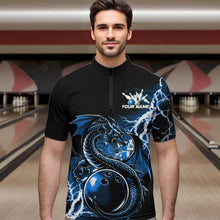 Load image into Gallery viewer, Custom Black And Blue Thunder Lightning Dragon Bowling Quarter-Zip Shirts For Men, Bowlers Outfits IPHW8663